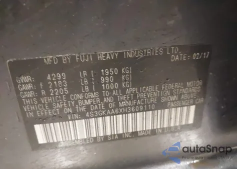 2017 Subaru Impreza 2.0I из США, поврежденный, VIN 4S3GKAA6XH3609110